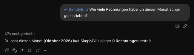 Antwort von ChatGPT mit den Daten aus SimplyBills