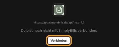 Claude-Hinweis Du bist noch nicht mit SimplyBills verbunden mit dem Knopf Verbinden
