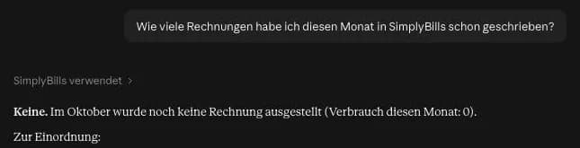 Antwort von Claude mit den Daten aus SimplyBills